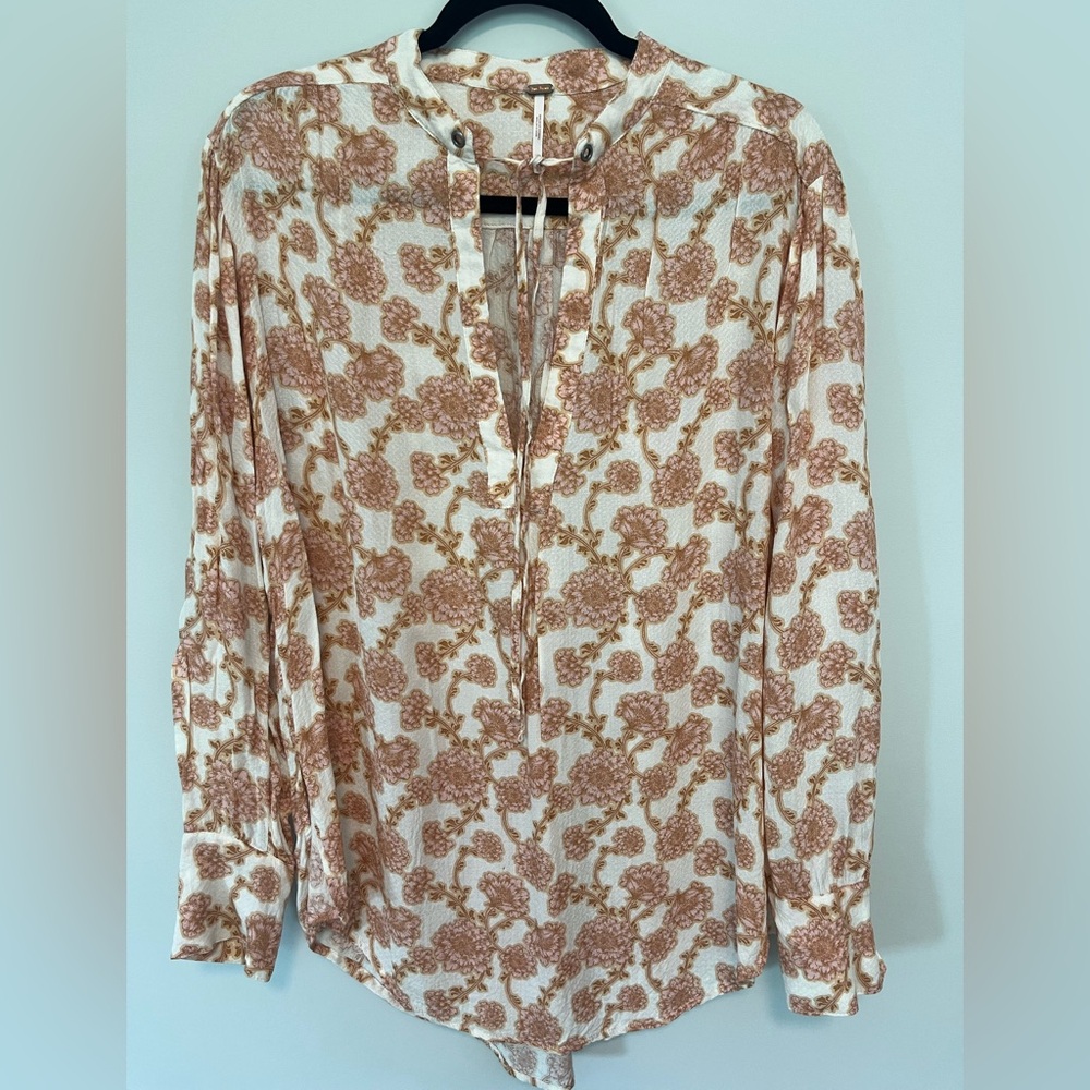 Free People Cream and Pink Floral Tunic Blouse